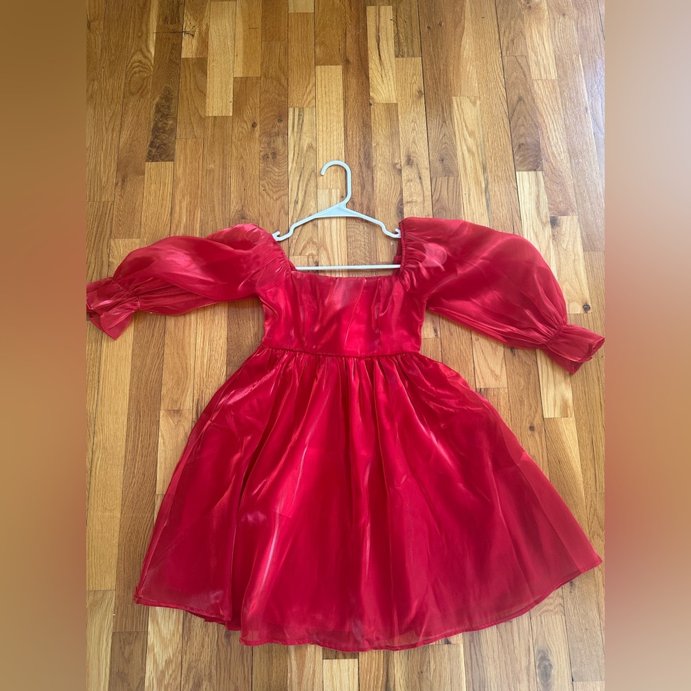 Red Puff-Sleeve Iridescent Dress